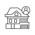 House icon. Private cottage with resident person avatar, simple vector illustration.