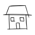 House icon of rough line art, simple, black 03