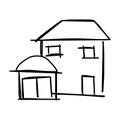 House icon of rough line art, simple, black 07