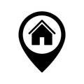 House icon on round pin map marker pointer sign, GPS location flat symbol Ã¢â¬â vector Royalty Free Stock Photo