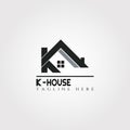 House icon template with K letter, home creative vector logo design, architecture,building and construction, illustration element