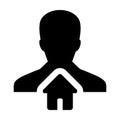 House icon vector with person profile avatar male user symbol in a flat color glyph pictogram Royalty Free Stock Photo