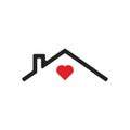 House icon Vector simple flat logo symbol with red heart, stay home Royalty Free Stock Photo