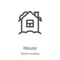 house icon vector from winter travelling collection. Thin line house outline icon vector illustration. Linear symbol for use on