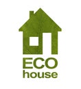 House icon on a white isolated background from a gold leaf. The inscription ECO HOUSE. Close-up Royalty Free Stock Photo