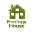 House icon on a white isolated background from a gold leaf. The inscription Ecology House. Close-up Royalty Free Stock Photo
