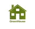 House icon on a white isolated background from a gold leaf. The inscription Green House. Close-up Royalty Free Stock Photo