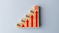 House icon on wooden cube from stack block with percent and rise arrow. Real estate property investment concept. Asset management Royalty Free Stock Photo