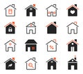 House icons. Exterior home images. Flat outlined houses, real estate property symbols. Thin line style housing. Vector Royalty Free Stock Photo