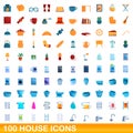 100 house icons set, cartoon style Royalty Free Stock Photo