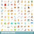 100 house icons set, cartoon style Royalty Free Stock Photo