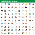 100 house icons set, cartoon style Royalty Free Stock Photo
