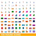 100 house icons set, cartoon style Royalty Free Stock Photo