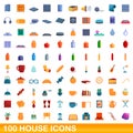 100 house icons set, cartoon style