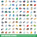 100 house icons set, isometric 3d style Royalty Free Stock Photo
