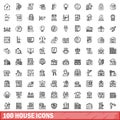 100 house icons set, outline style Royalty Free Stock Photo