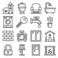 House Icons Set on White Background. Line Style Vector Royalty Free Stock Photo
