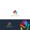 Colorful Happy home real estate vector logo icon, apartment for students, charity support poor orphanage house logo. Royalty Free Stock Photo