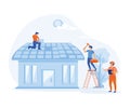 house improvement concept. Workers repairing roof. Royalty Free Stock Photo