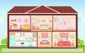House inside with rooms interiors. Vector illustration in flat design Royalty Free Stock Photo