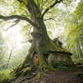 House inside tree in magic forest Royalty Free Stock Photo