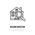 House inspection vector flat line icon. Real estate logo. Illustration of building under glass. Engineering survey Royalty Free Stock Photo