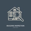 House inspection vector flat line icon. Real estate logo. Illustration of building under glass. Engineering survey Royalty Free Stock Photo