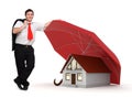 House insurance - Business man - Red umbrella Royalty Free Stock Photo