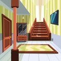 House interior. Apartment light room hallway with staircase and storage room vector cartoon illustrations Royalty Free Stock Photo