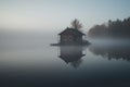 House island foggy lake. Generate Ai