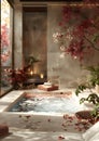 House with a jacuzzi tub, flowers, and candles creating a spalike atmosphere Royalty Free Stock Photo