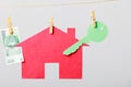House with key and banknotes Royalty Free Stock Photo