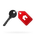 House key with breloque isolated on a white background. Rental estate. Sale property template. Vector illustration flat