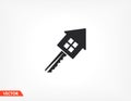 house key icon. Eps 10 vector. Flat design of key and house. connection of the house with the key. vector idea. key and home icon Royalty Free Stock Photo