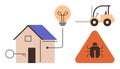 Home Safety Concept Featuring Pest Warning, Key, Forklift, and Light Bulb Symbolizing Innovation Royalty Free Stock Photo