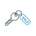 House key line icon on white background. Sale real estate concept. Thin line of home key icon. Vector Royalty Free Stock Photo