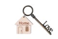 House key ring with love silver key on white background. Property investment. Home sweet home concept Royalty Free Stock Photo