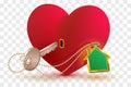 House is key to heart of your beloved. Red heart shape lock and key with key ring home Royalty Free Stock Photo