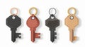 House keys, leather trinket hanging on keyring, keyholder. Keychain, ring. Locking accessory for private apartment