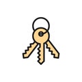 House keys, security symbol flat color line icon.