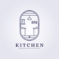 house kitchen interior modern logo vector illustration design line art badge