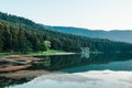 A house by the lake and its reflection in the water Royalty Free Stock Photo