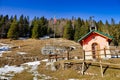 house on the lake, photo as a background , in the italian european dolomiti alps mountains in vicenza north italy, europe Royalty Free Stock Photo