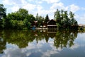 house by the lake and reflection in the lake water Royalty Free Stock Photo