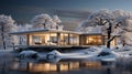 A house with a lake and snow Royalty Free Stock Photo