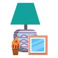 House lamp with plant and picture decorative icons Royalty Free Stock Photo