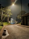 House lamps street road night sky cloud stats empty house