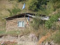 House of land and wood in the middle of nature with tree flags