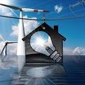 House - Light Bulb - Solar Panel - Wind Turbines Royalty Free Stock Photo
