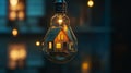 house in a light bulb with warm glow, conceptual art Royalty Free Stock Photo